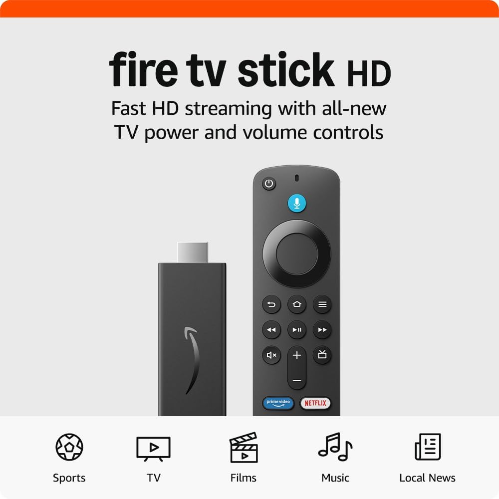 Amazon Fire TV Stick HD streaming device with Alexa Voice Remote for full HD streaming and smart TV control