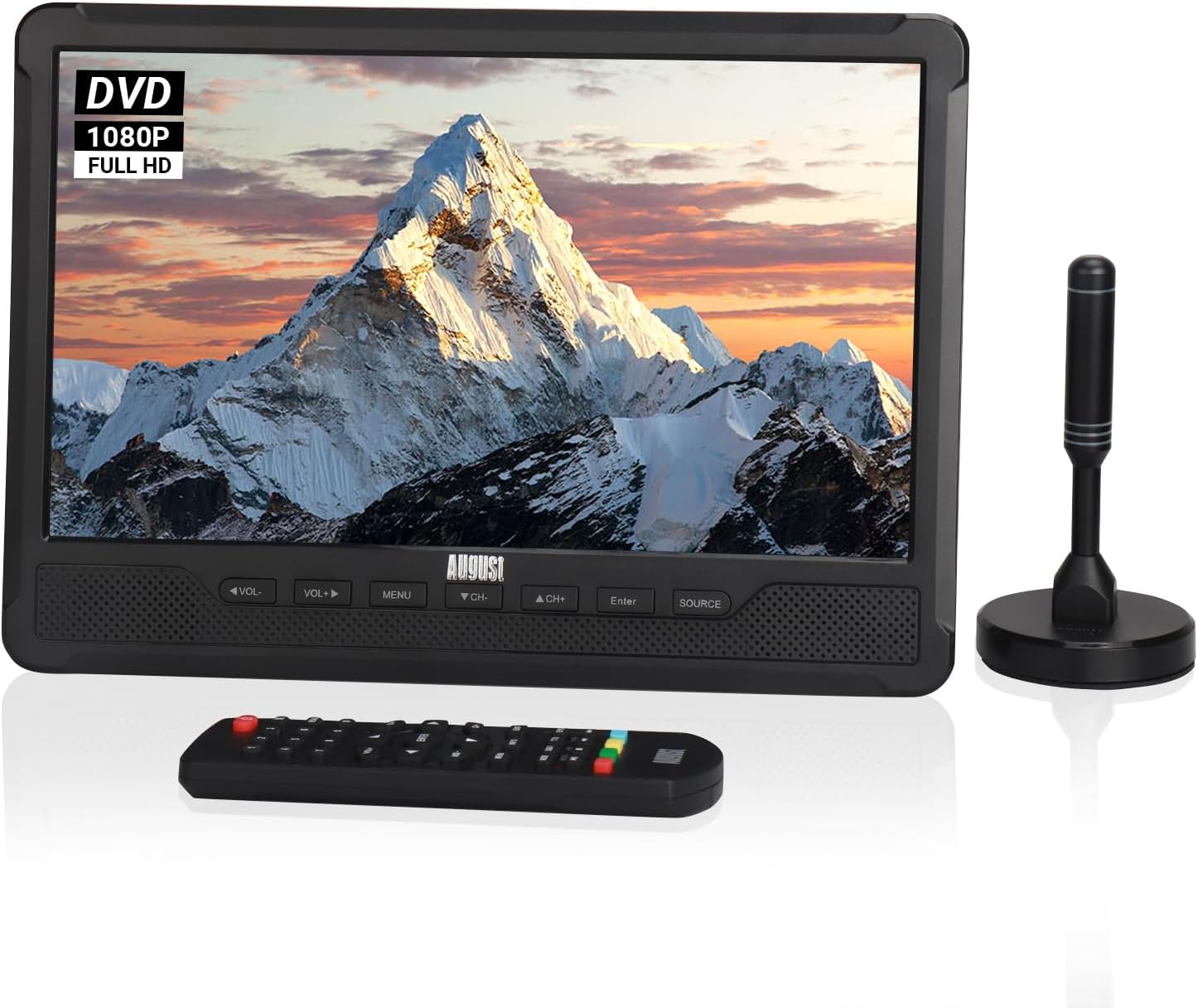 August DA383 10-inch portable TV DVD combo with HD screen and built-in speakers
