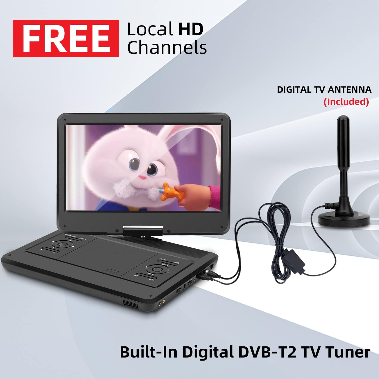 KCR 14 inch portable DVD player with large HD display and built-in speakers