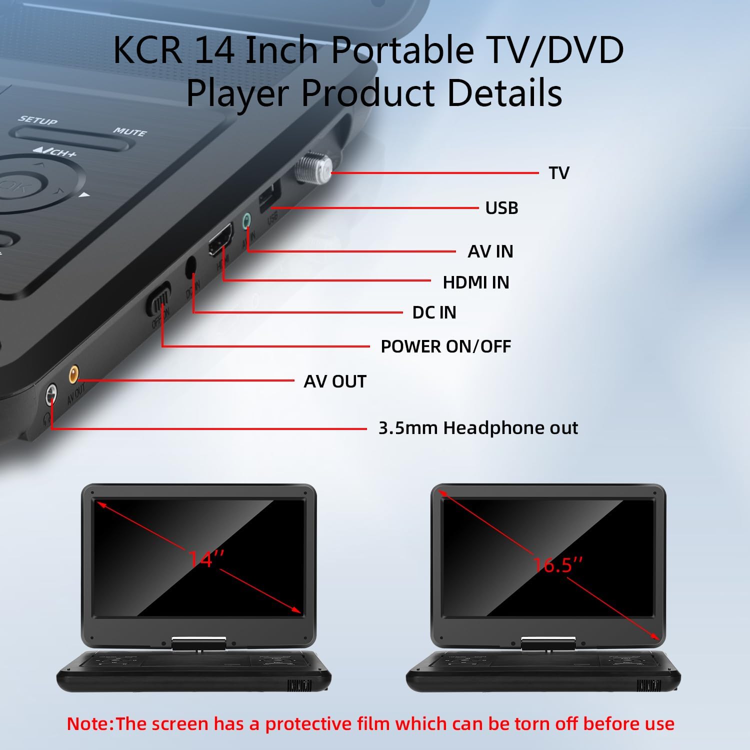 KCR portable DVD player with TV tuner offering live TV and disc playback features