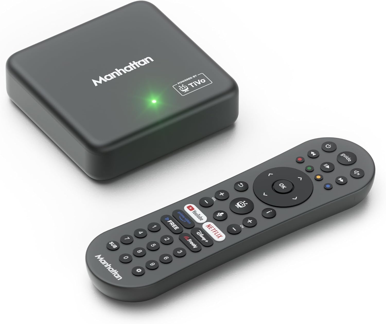Manhattan Aero 4K TV streamer connected to television for ultra HD streaming and apps
