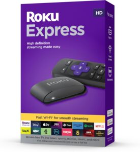Roku Express 2023 streaming device connected to TV for HD streaming and app access