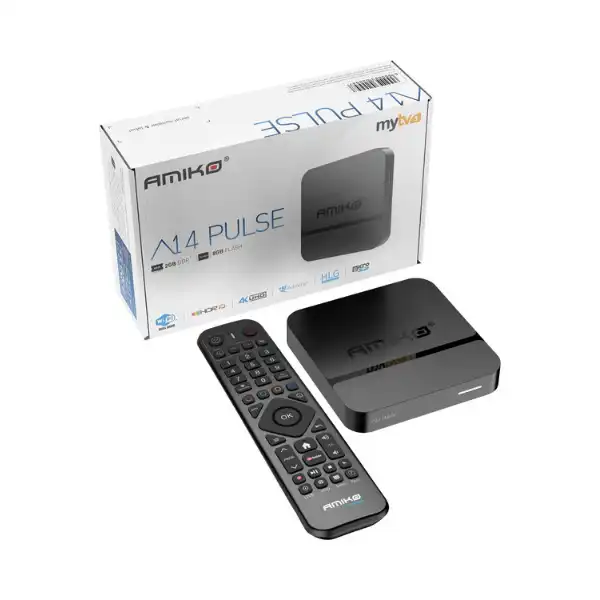 Amiko A14 PULSE 4K UHD Streaming Box met MYTV3 en TV Learning Afstandsbediening