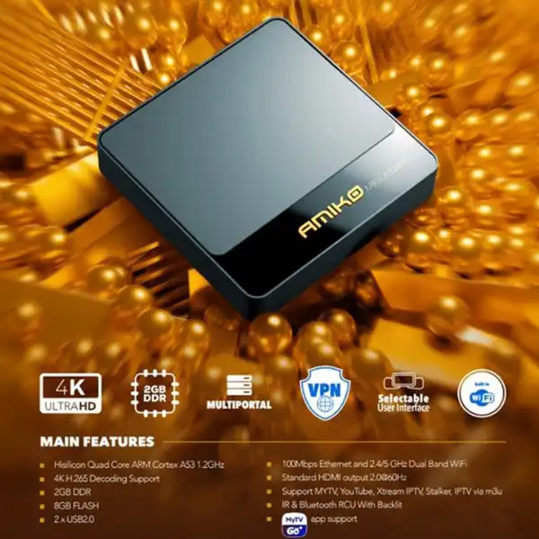 Amiko Mira X HIS-5200 4K UHD Linux Box Aansluitingen en Accessoires