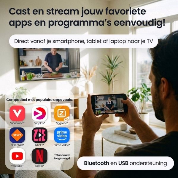 Siltcon Android TV Dongle 4K UHD Streaming Stick Aansluitingen en Verpakking